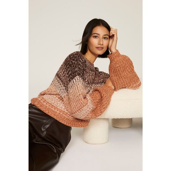 525 America x Revolve Chunky Marled Stripe Knit Sweater Bishop Sleeve XL Cozy - Picture 2 of 14